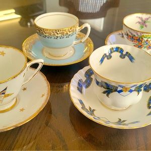 👑 Royal Stafford and Royal Albert English bone china lot of 4 teacups & saucers